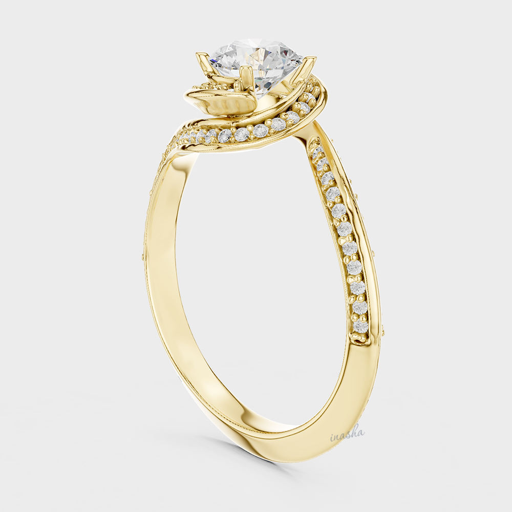 Yellow Gold Halo Engagement Ring Round Cut Lab-Created Diamond
