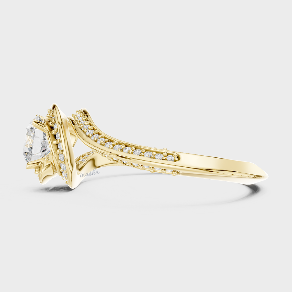 Yellow Gold Customisation Engagement Halo Ring Round Cut Lab Diamond