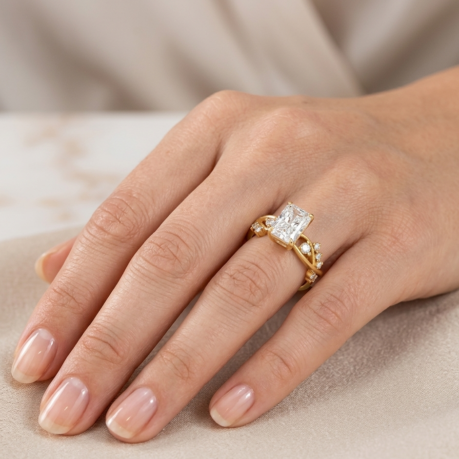 Radiant Diamond Solitaire Ring In 14K Yellow Gold 
