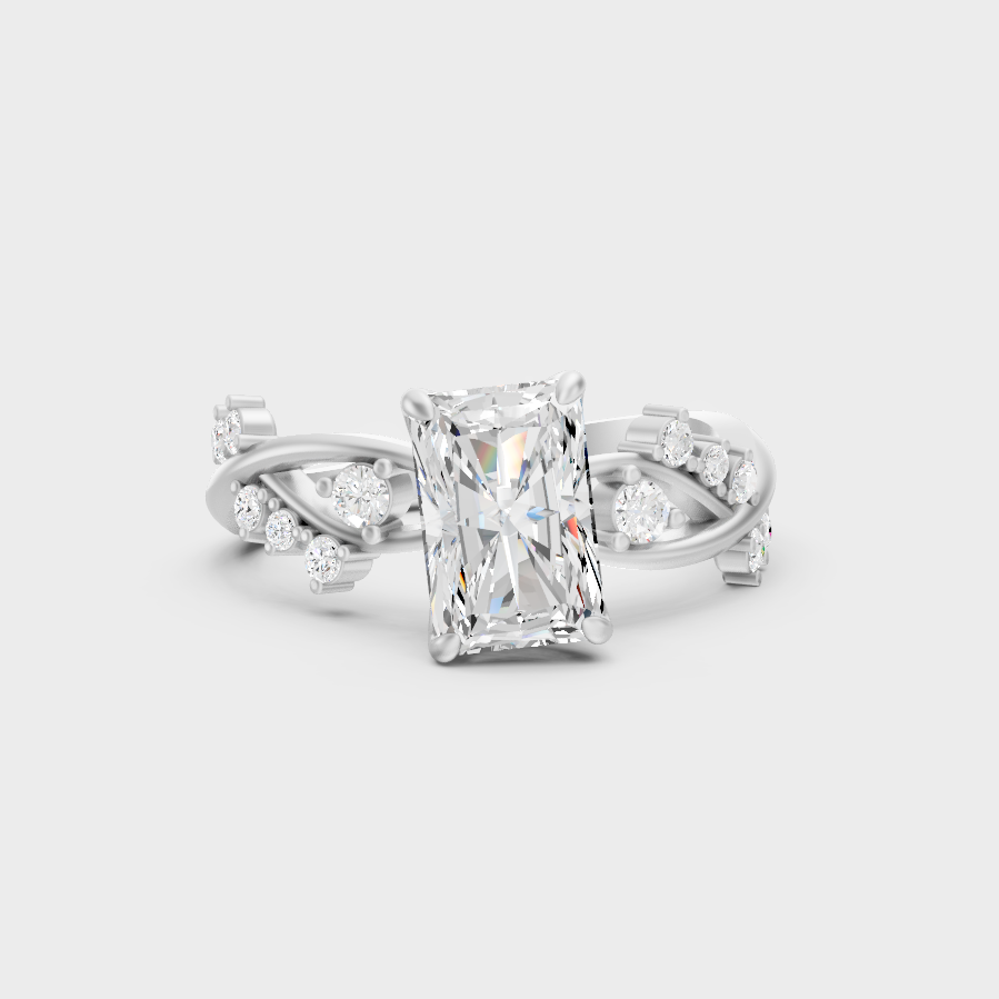 White Gold Radiant Engagement Ring With Certified Round Diamonds