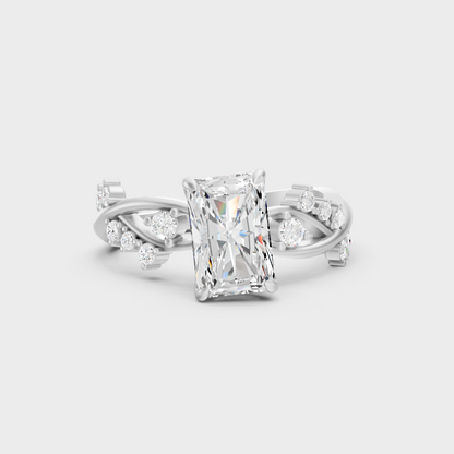 White Gold Radiant Engagement Ring With Certified Round Diamonds