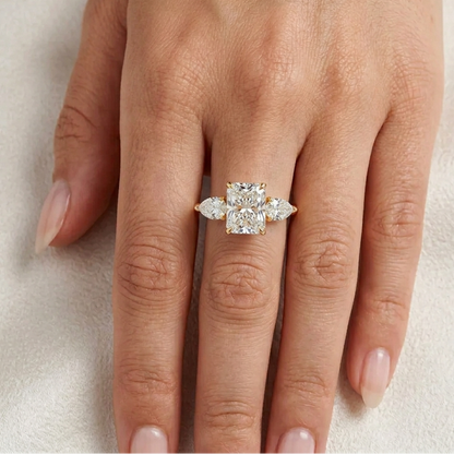 Radiant Pear Diamond Three Stone Ring In 18K Yellow Gold