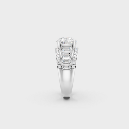 White Gold Certified Round Emerald Diamond Ring Elegant Design