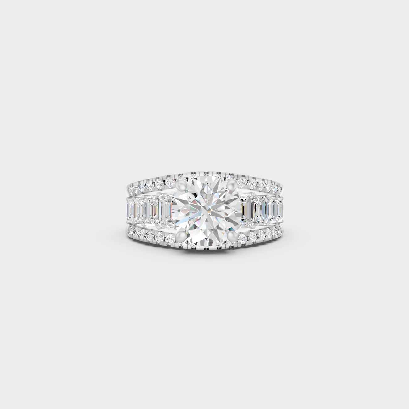 White Gold Round Engagement Ring With Certified Emerald Diamonds