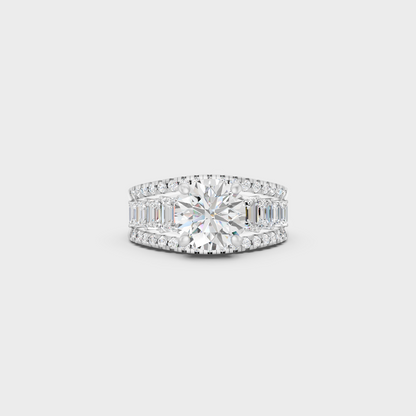 White Gold Round Engagement Ring With Certified Emerald Diamonds