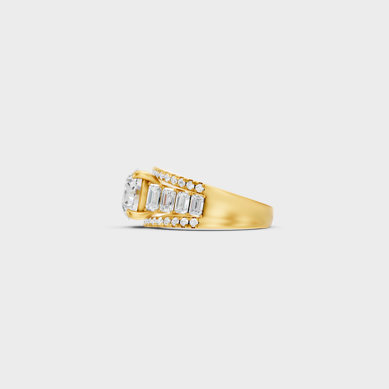 Yellow Gold Round Diamond Bridal Ring Luxury Style