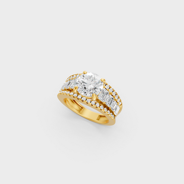 3.15 Ct Round Emerald Diamond Ring In Yellow Gold Fine Jewelry