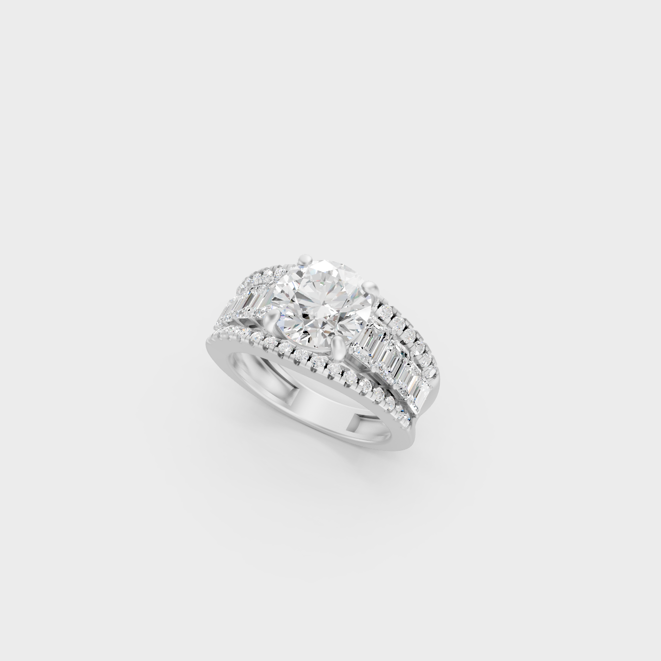 Platinum Round And Emerald Cut Diamond Ring Timeless Elegance