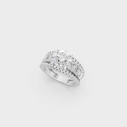 Platinum Round And Emerald Cut Diamond Ring Timeless Elegance