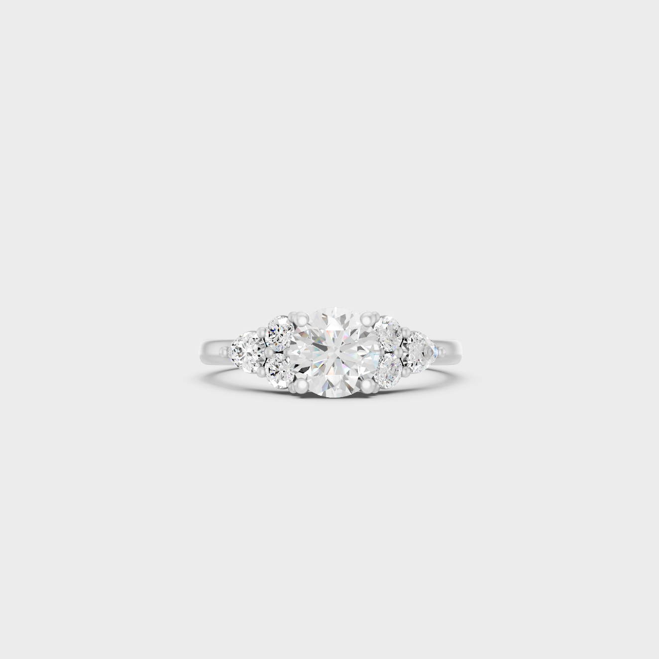 White Gold Round Engagement Ring With Certified Pear Diamonds