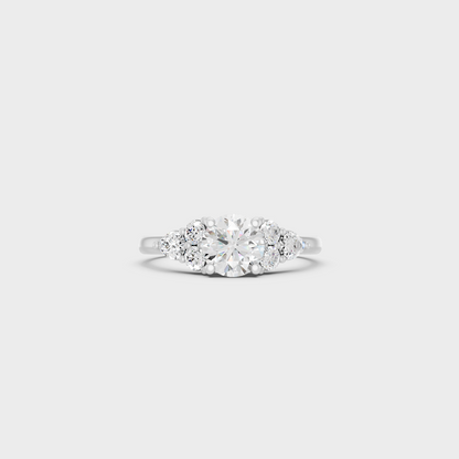 White Gold Round Engagement Ring With Certified Pear Diamonds