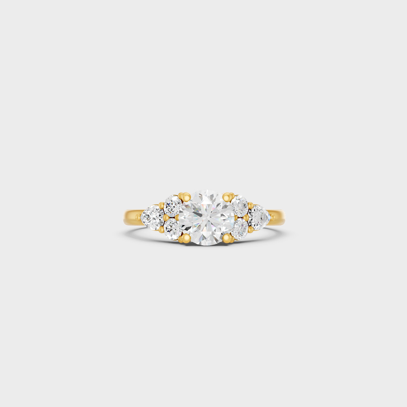 Luxury Round Pear Diamond Engagement Ring In Yellow Gold