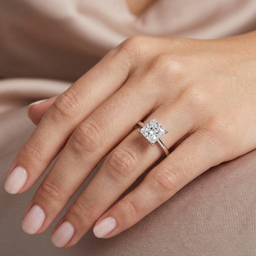 Princess Diamond Solitaire Ring In 9K Yellow Gold Elegant 