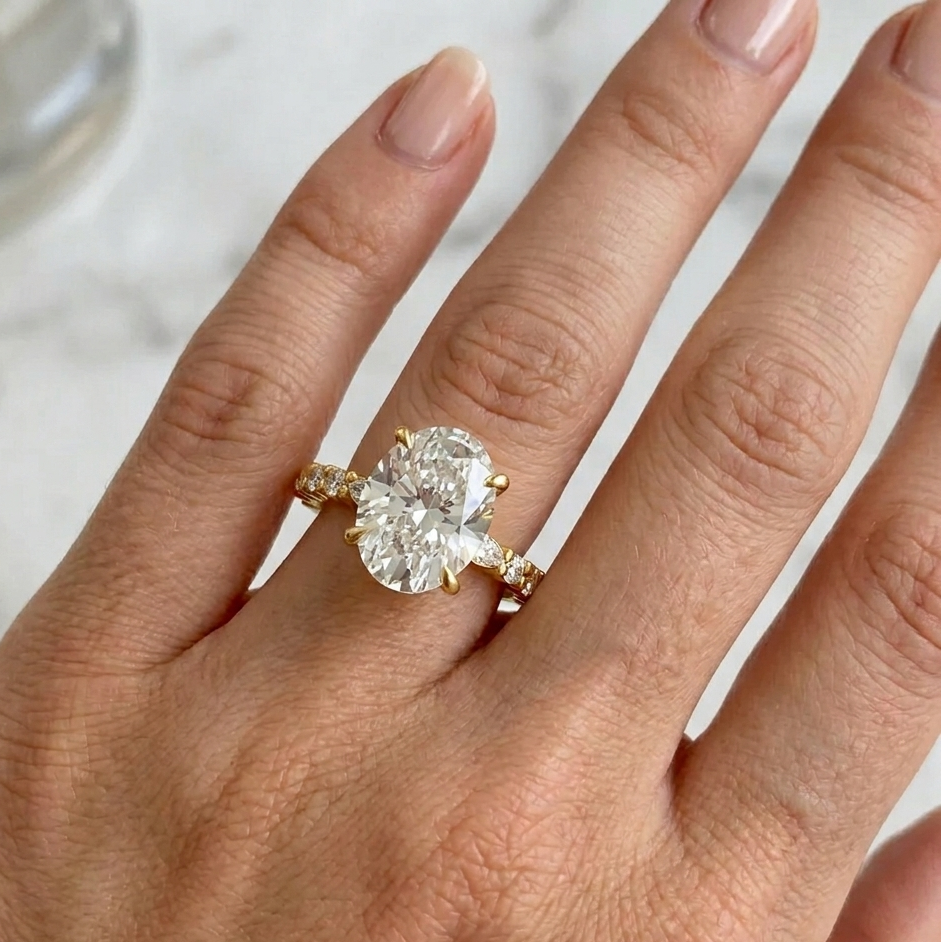  Multishape Diamond Ring In 9K Yellow Gold With Oval Center Stone
