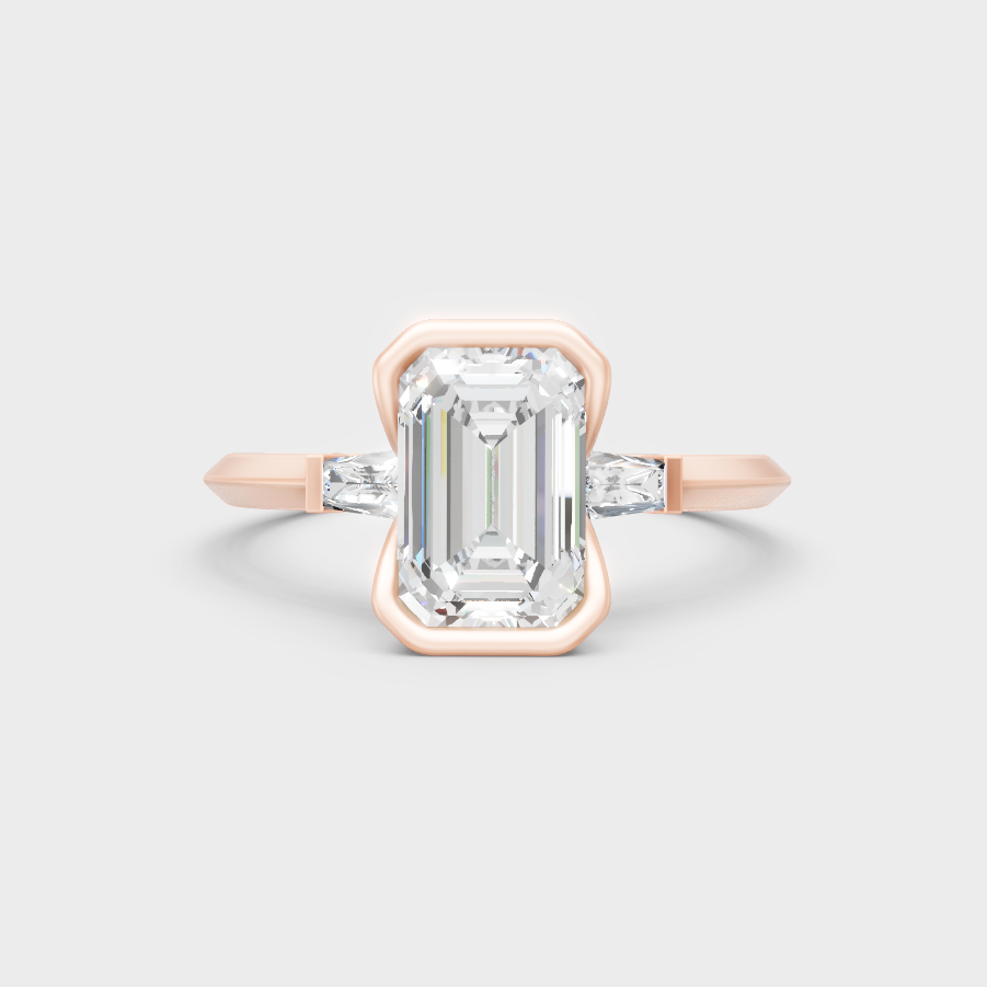 Ethical Lab Grown Emerald Baguette Ring In Rose Gold