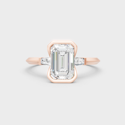 Ethical Lab Grown Emerald Baguette Ring In Rose Gold