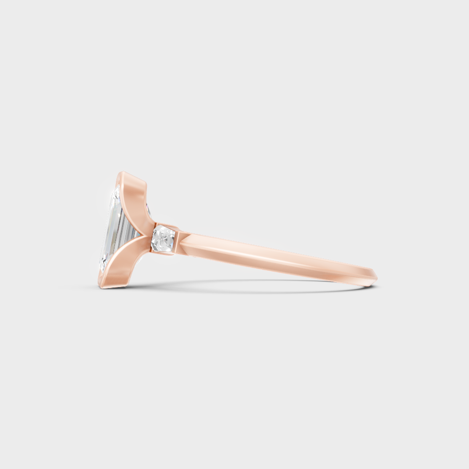 Rose Gold Emerald Lab Grown Diamond Ring With Baguette Side Stones