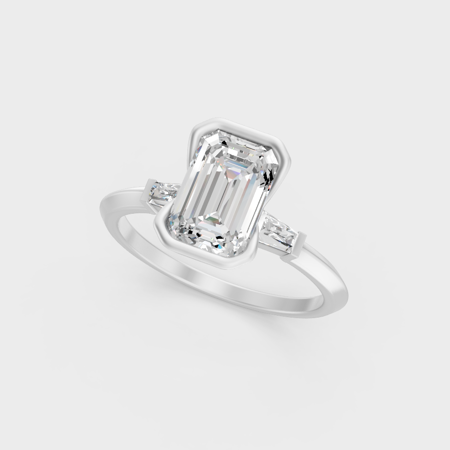 Platinum Emerald And Baguette Cut Three Stone Ring Timeless Elegance