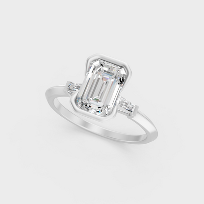 Platinum Emerald And Baguette Cut Three Stone Ring Timeless Elegance