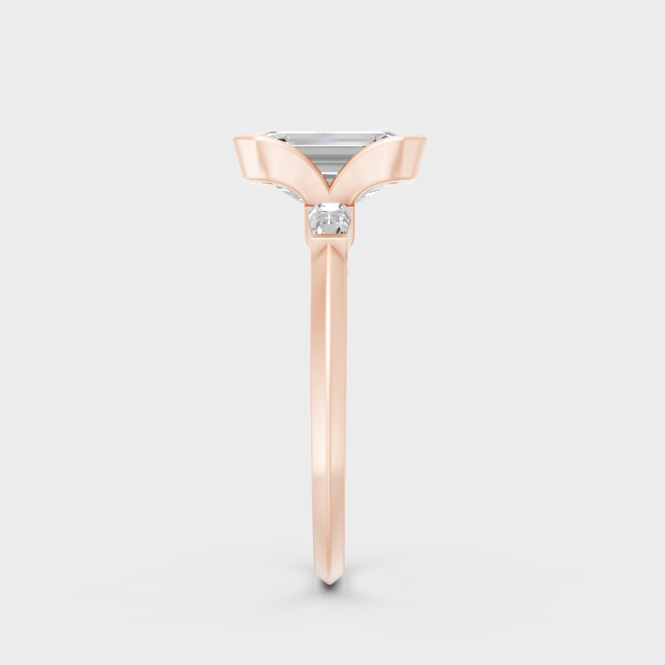 Emerald Cut Lab Diamond Three Stone Ring In Rose Gold Elegant Design