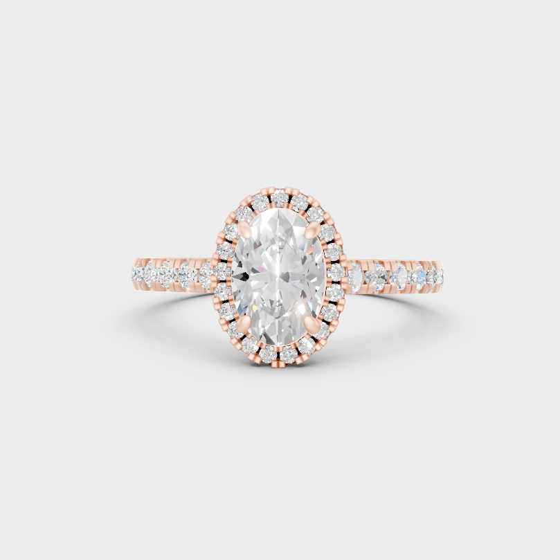 Ethical Lab Grown Oval Halo Ring In Rose Gold