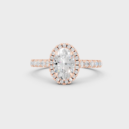 Ethical Lab Grown Oval Halo Ring In Rose Gold