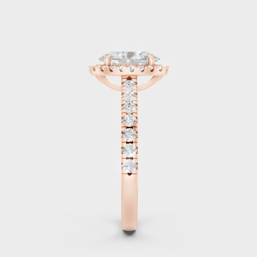 Oval Cut Lab Diamond Halo Ring In Rose Gold Elegant Design