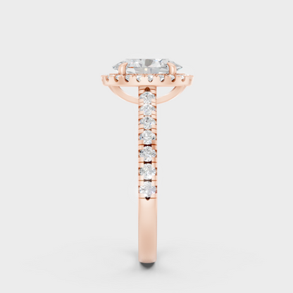Oval Cut Lab Diamond Halo Ring In Rose Gold Elegant Design