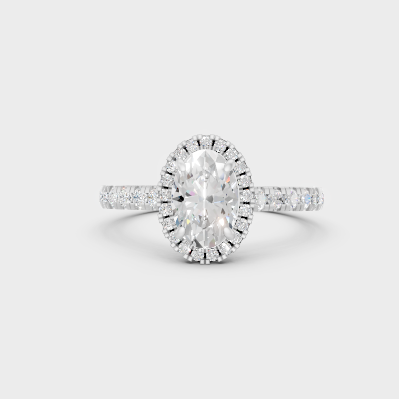 White Gold Oval Engagement Ring With Halo And Accent Diamonds