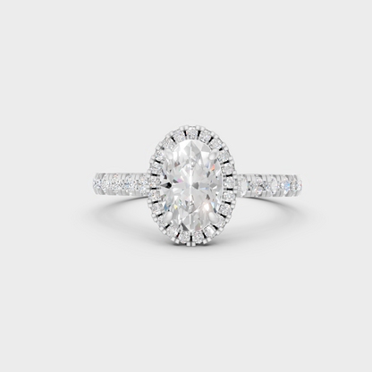 White Gold Oval Engagement Ring With Halo And Accent Diamonds