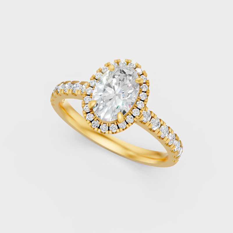 1.56 Ct Oval Diamond Halo Ring In Yellow Gold Fine Jewelry