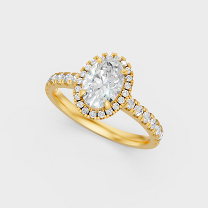 1.56 Ct Oval Diamond Halo Ring In Yellow Gold Fine Jewelry