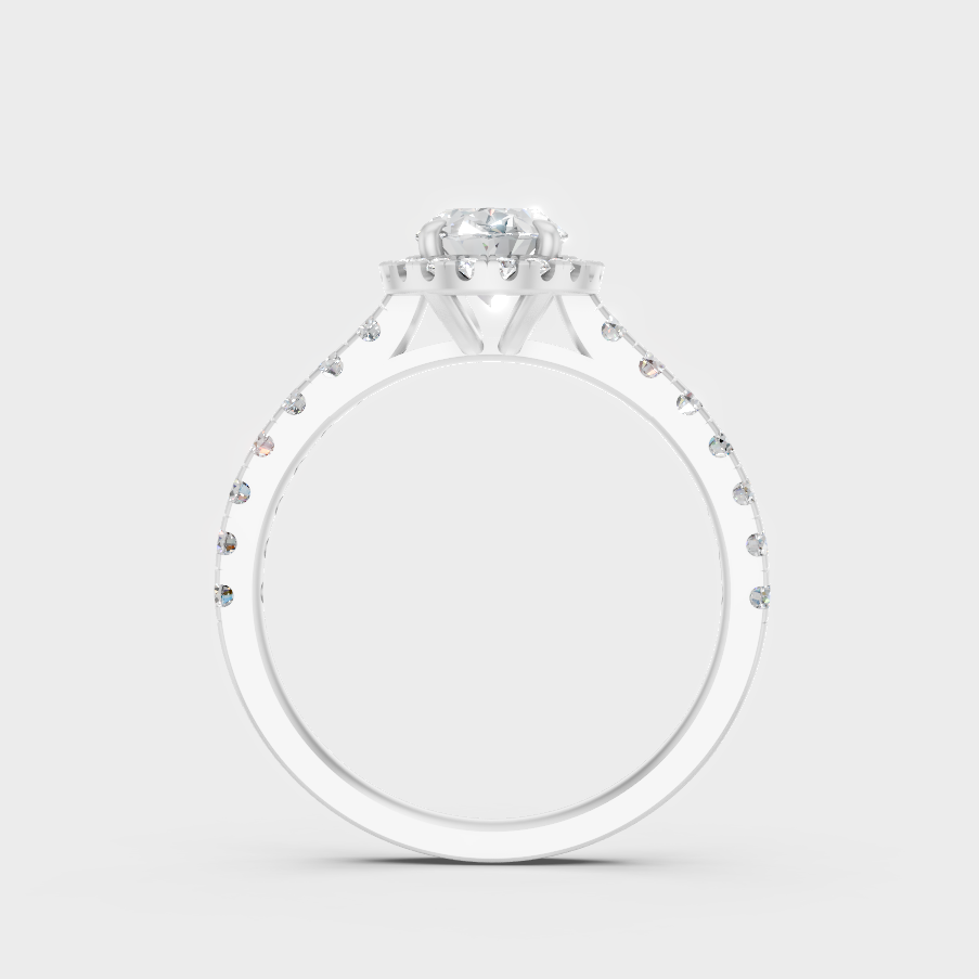 White Gold Oval Proposal Ring With Brilliant Halo Sparkle