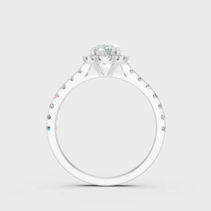 White Gold Oval Proposal Ring With Brilliant Halo Sparkle
