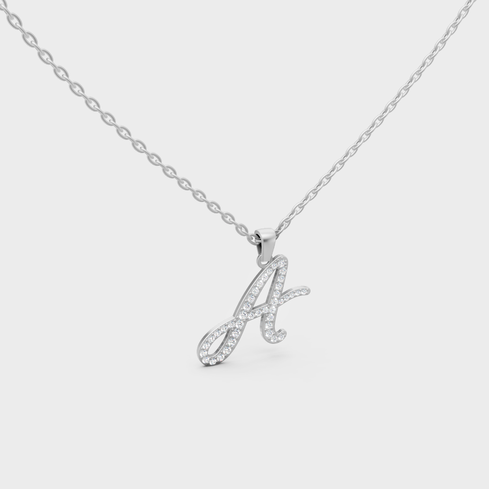 Ice White Gold Capital Letter A Diamond Initial Pendant for Minimalist Jewelry Look