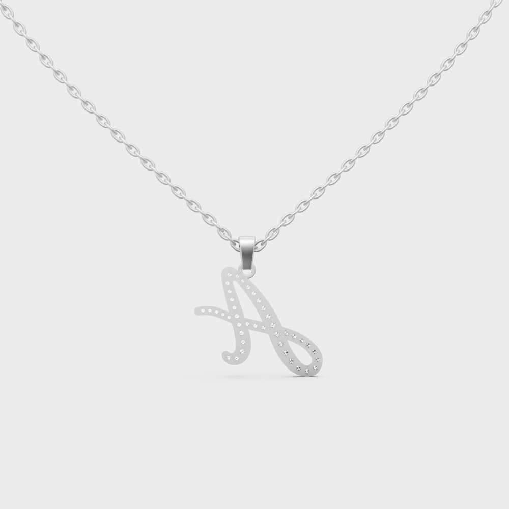 Ultra Durable Solid Platinum Letter A Initial Necklace with Lab Created Diamonds