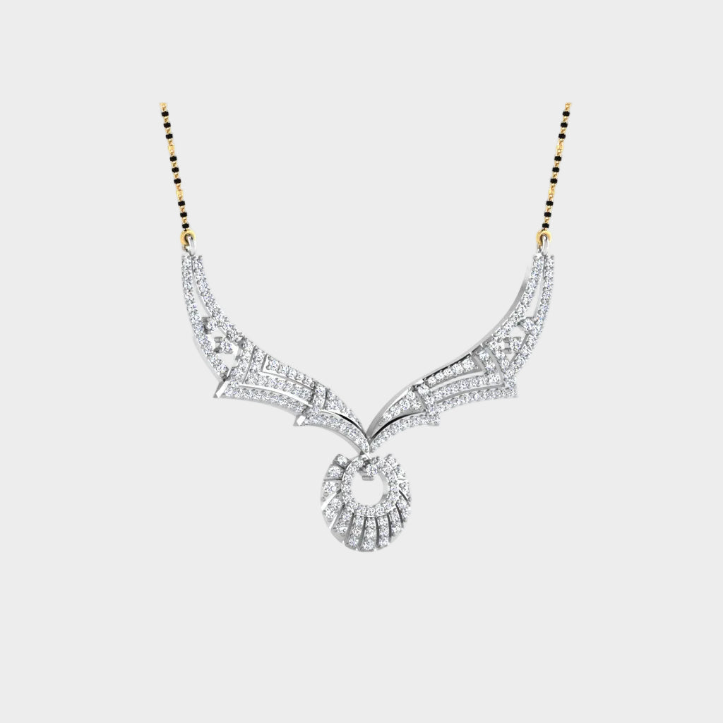 Sleek 18K White Gold Diamond Mangalsutra Featuring A Certified 0.98 Ct Round Brilliance