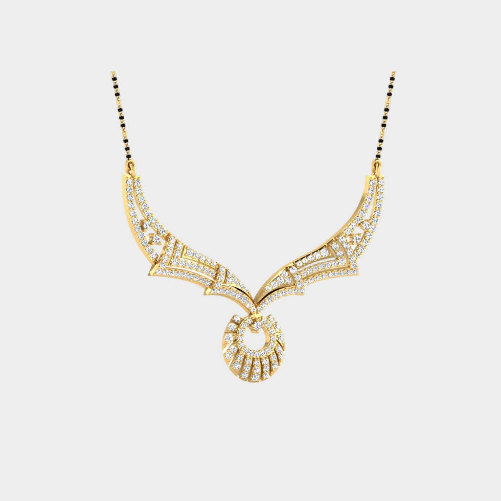 Traditional 14K Yellow Gold Mangalsutra With A Sustainable 0.98 Ct Round Lab Diamond
