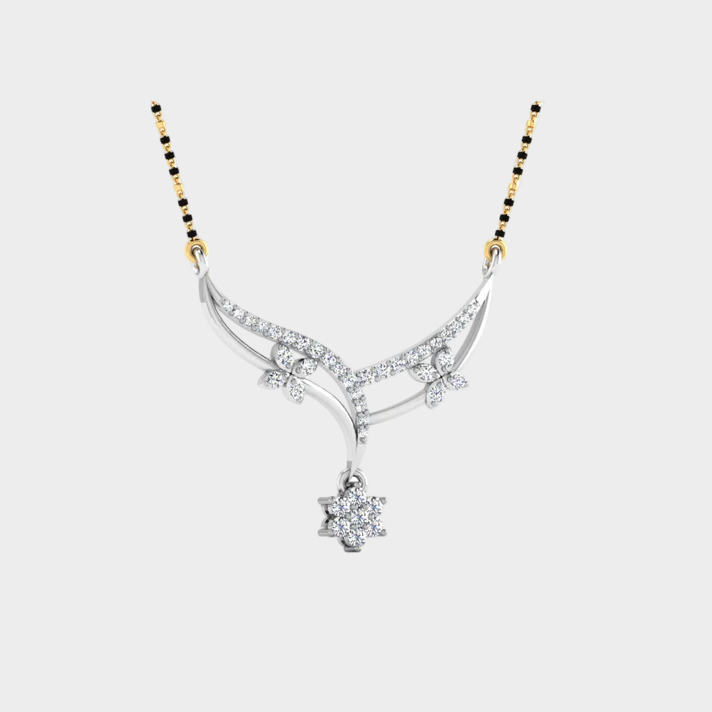 Modern Diamond Mangalsutra Design in Polished White Gold Metal