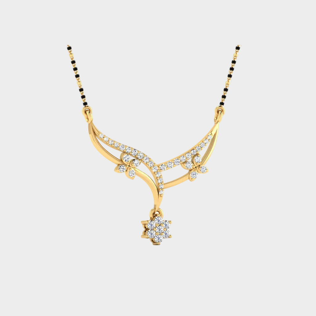 Traditional Diamond Mangalsutra Design in 18K Yellow Gold for Women