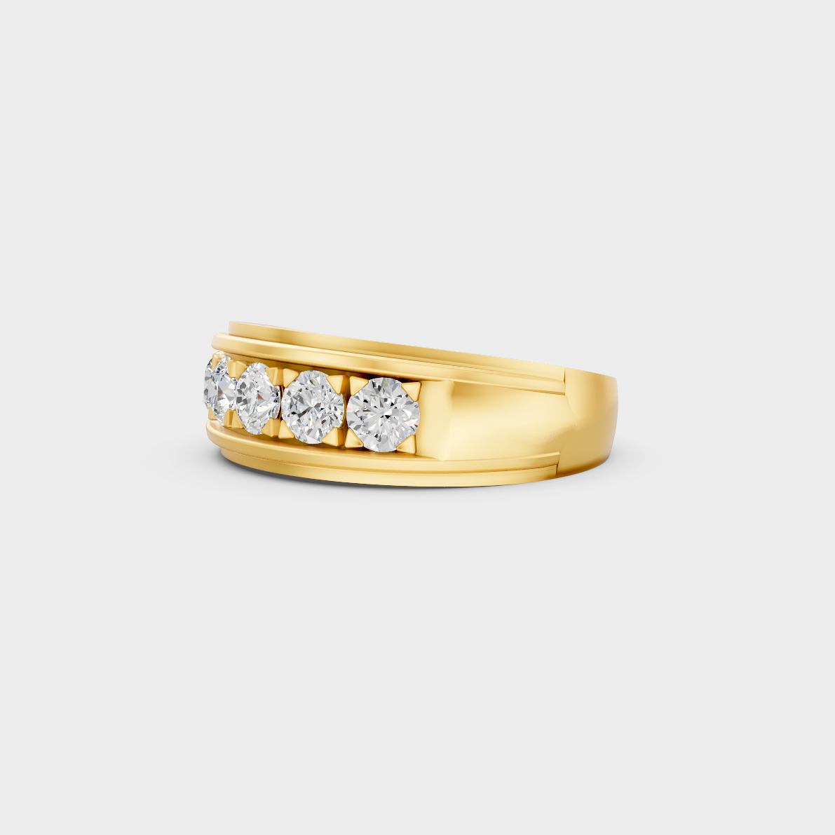 Certified 0.80 Carat Round-Cut Lab-Grown Diamond Men's Band in 18K Yellow Gold.