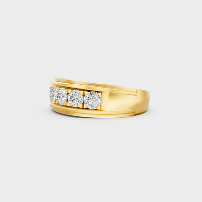 Certified 0.80 Carat Round-Cut Lab-Grown Diamond Men's Band in 18K Yellow Gold.