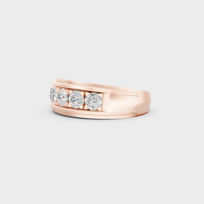 Distinctive 0.80 Carat Round-Cut Lab-Grown Diamond Men's Band in 18K Rose Gold.