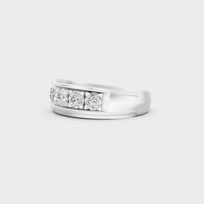 Certified 0.80 Carat Round-Cut Lab-Grown Diamond Men's Band in 18K White Gold.
