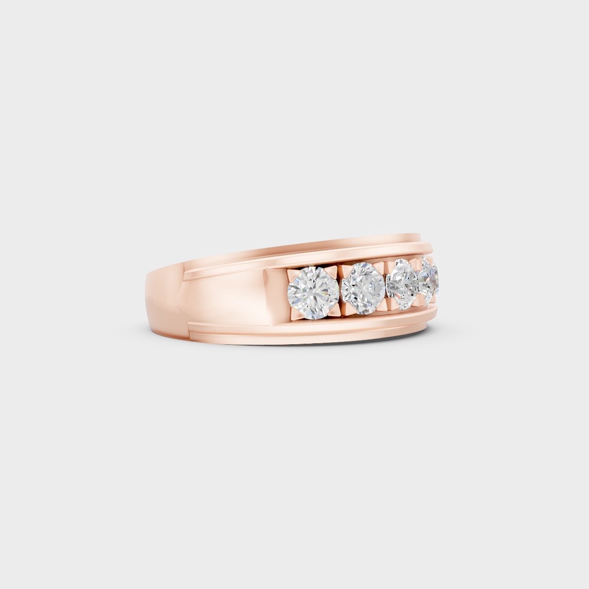Stunning 0.80 Carat Round-Cut Lab-Grown Diamond Men's Band in a 14K Rose Gold setting.