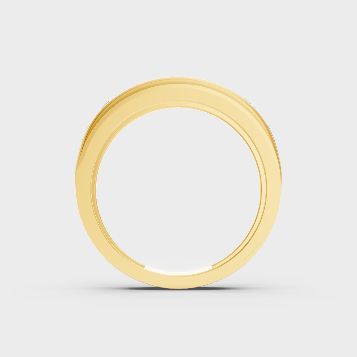 Close-Up View of 0.80 Ct Round Lab-Grown Diamond Men's Band with warm 18K Yellow Gold band.