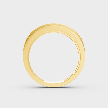 Close-Up View of 0.80 Ct Round Lab-Grown Diamond Men's Band with warm 18K Yellow Gold band.