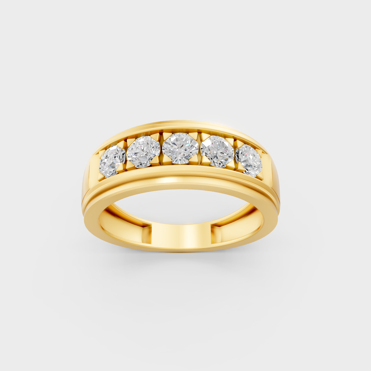 Luxury 0.80 Carat Round Cut Mens Band with brilliant styling in 9K Yellow Gold.