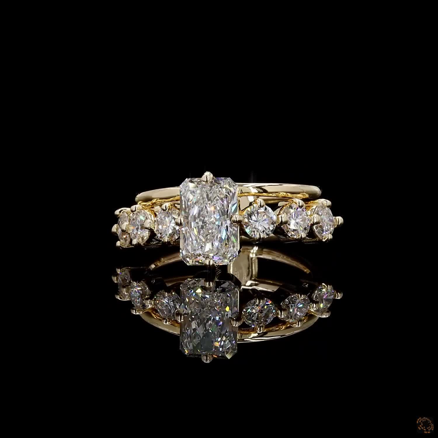 Yellow gold lab grown diamond ring radiant and round cut