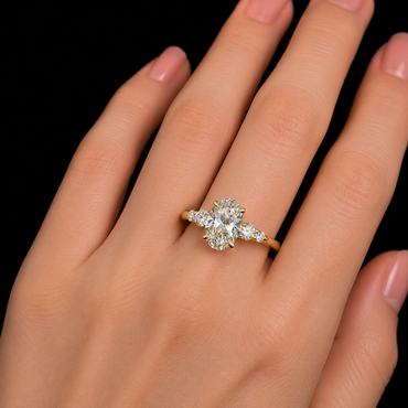 14K gold lab grown diamond ring oval and round 
